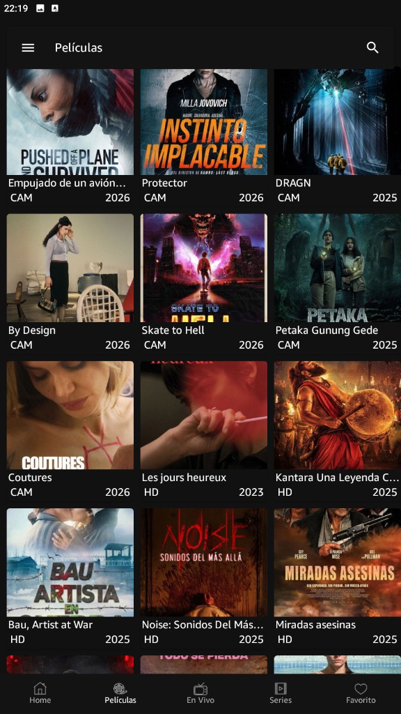 Cuevana 3 Pro en Android: grilla de películas con calidad y año