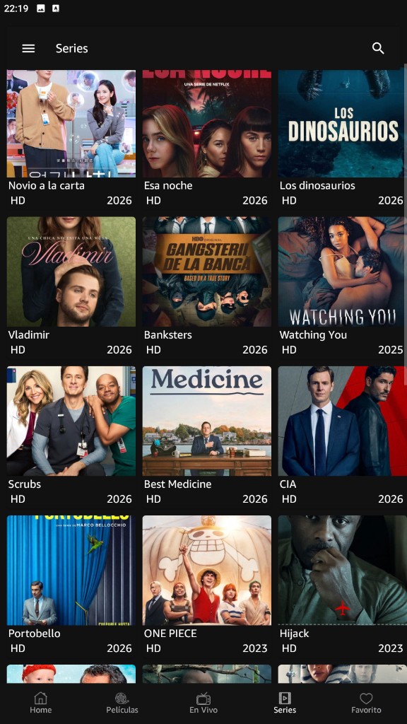 Cuevana 3 Pro en Android: grilla de series con títulos y temporadas