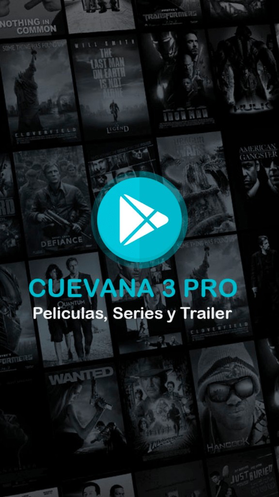 Cuevana 3 Pro en Android: pantalla de bienvenida con logo y carteles de películas
